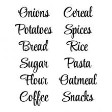 Onions Potatoes Bread Sugar Flour Coffee Cereal Spices Rice Pasta Oatmeal Snacks wall quotes vinyl lettering wall decal home decor organization labels pantry organize